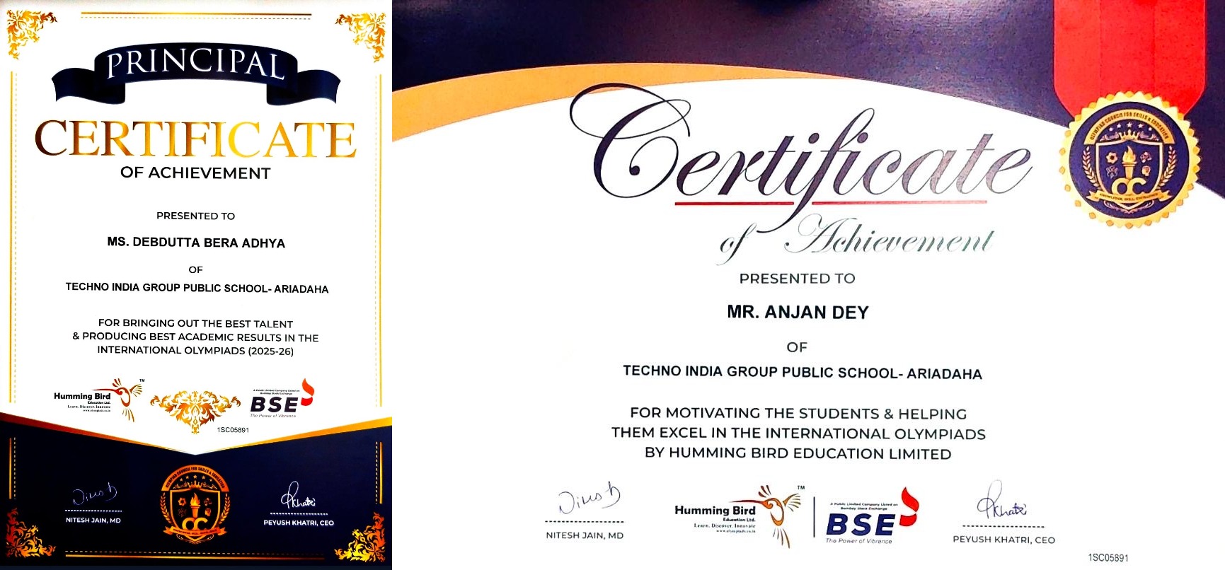 Certificate of Achievement by HUMMING BIRD EDUCATION LTD.